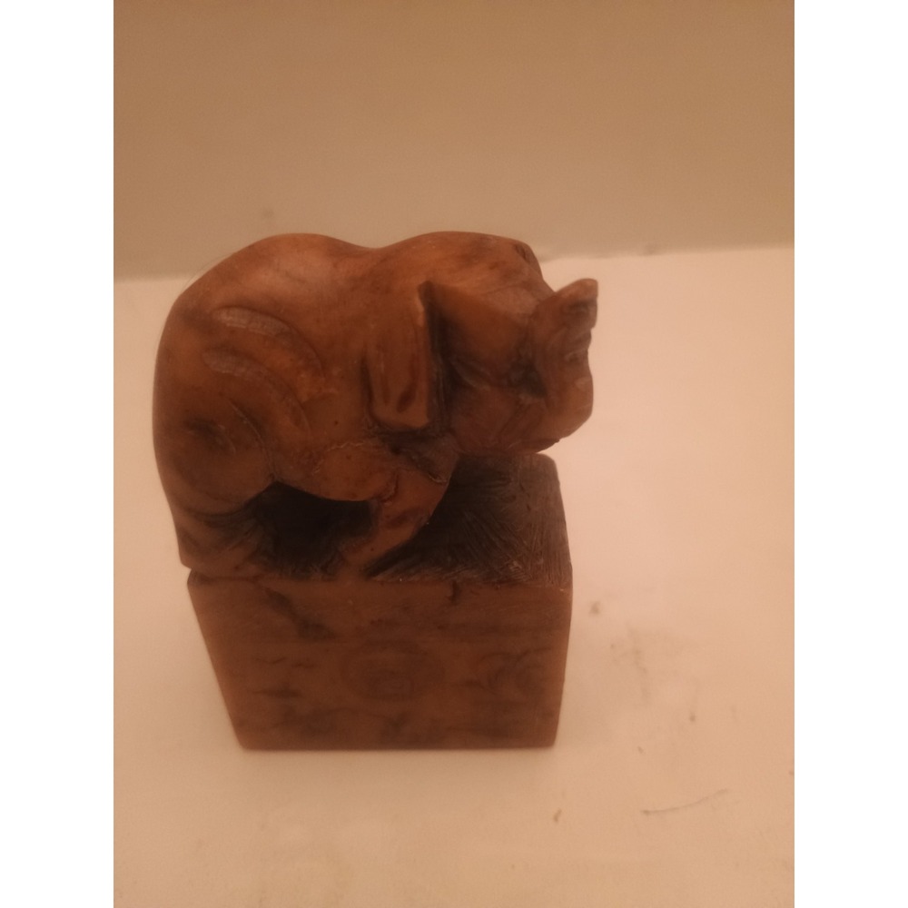 Vintage Asian Carved Soapstone/Marble Elephant Stamp 3 X 2"